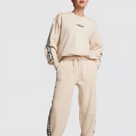 VS PINK Canvas Racing Series 3-Piece Crew Sweatshirt, Sweatpants, & Matching Tee - Picture 2 of 8